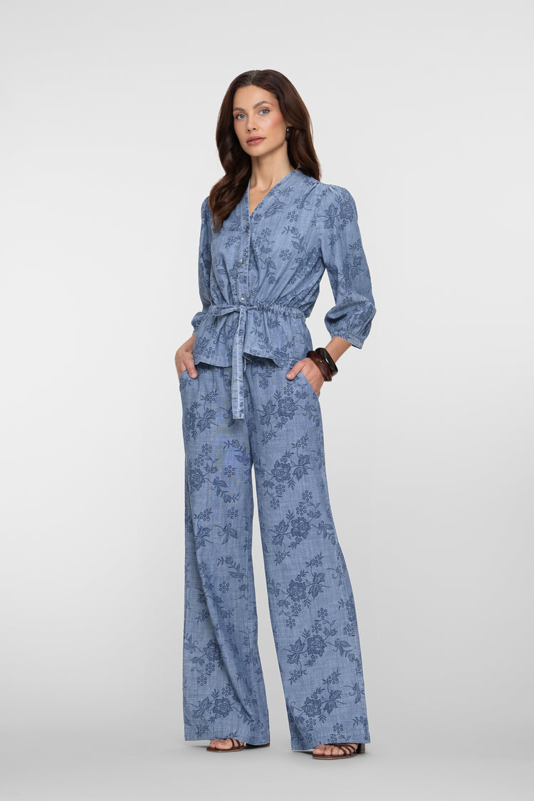 Geisha chambray broek bloemenprint