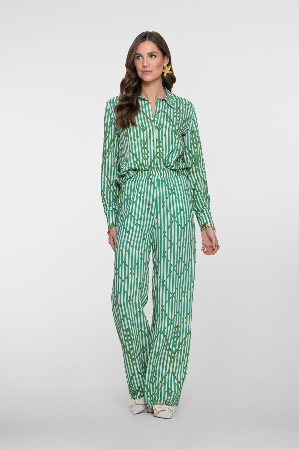 Geisha pantalon met strepen en sierlijk ruitpatroon