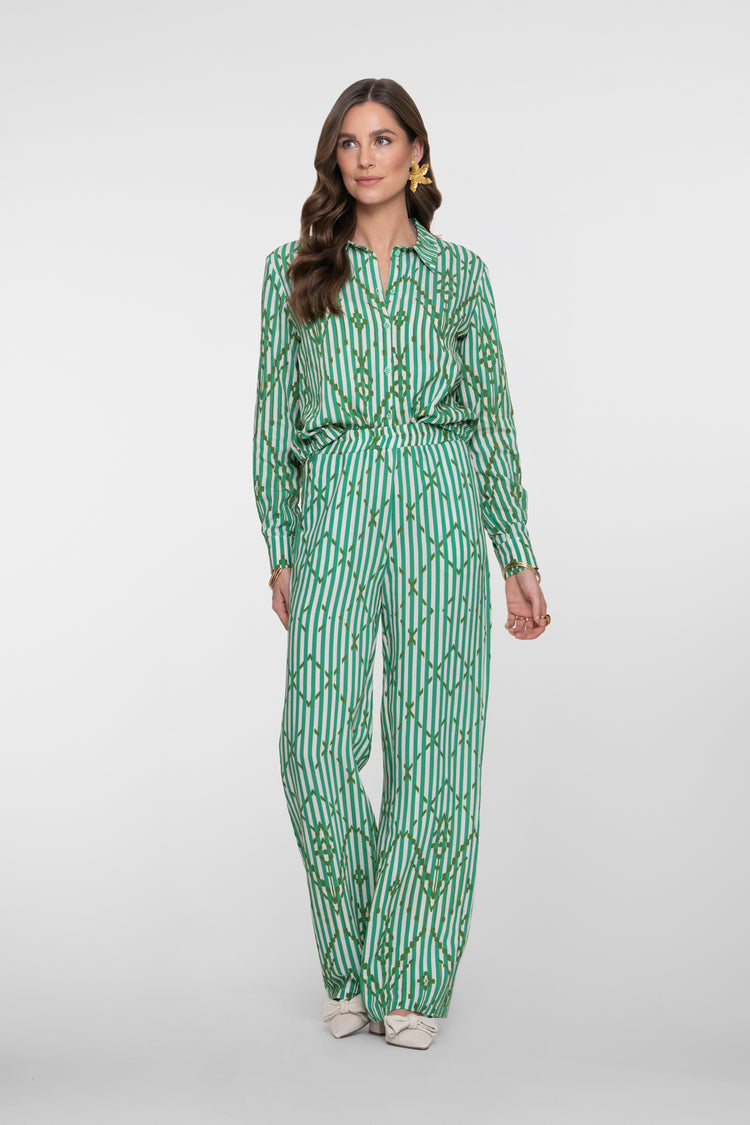 Geisha pantalon met strepen en sierlijk ruitpatroon