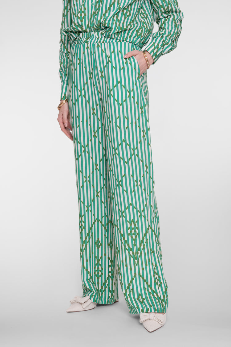 Geisha pantalon met strepen en sierlijk ruitpatroon