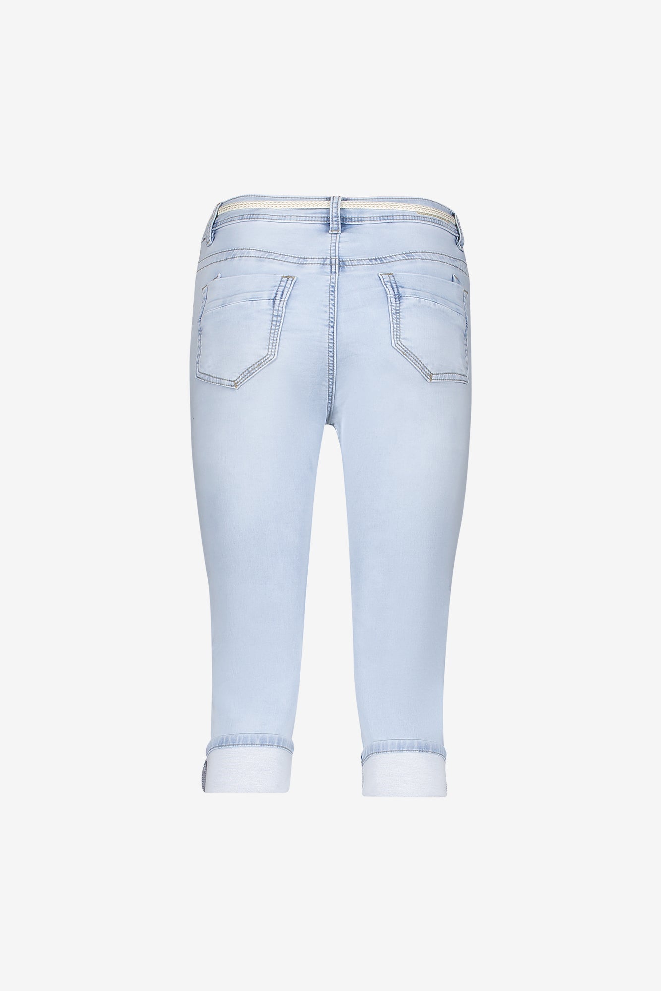 Geisha capri jeans met strikceintuur en omgeslagen broekspijpen
