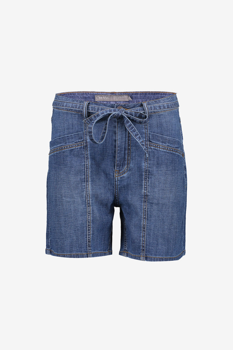 Geisha denim short met strikceintuur