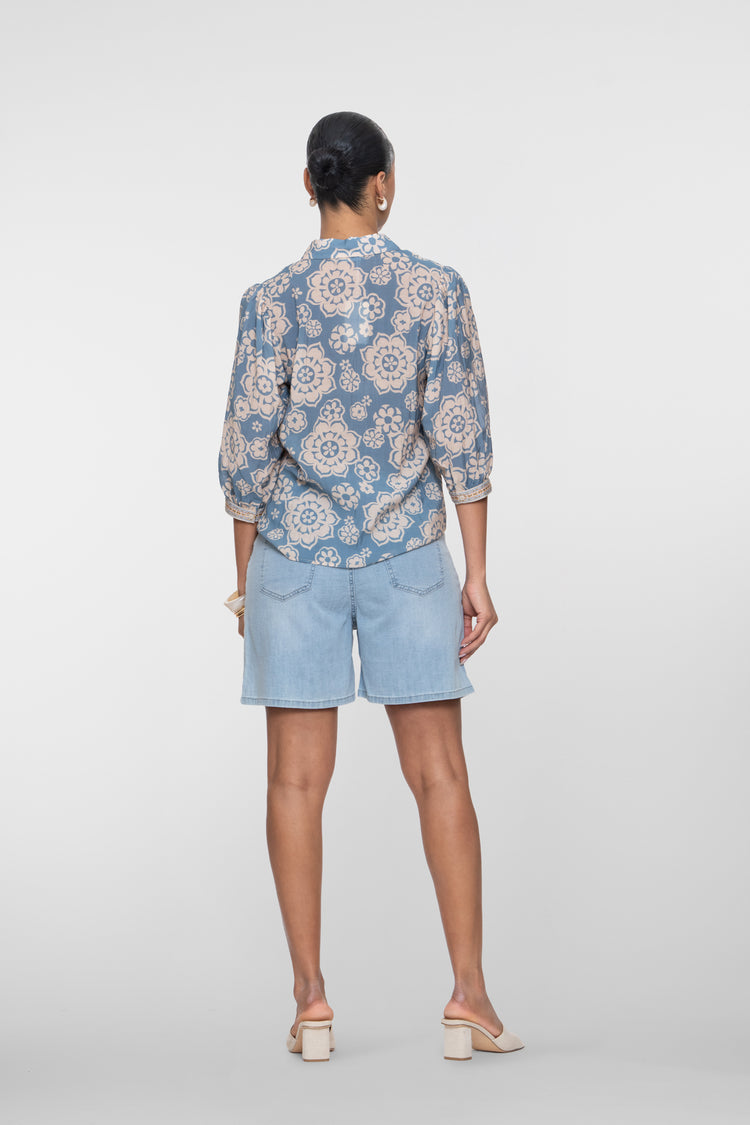 Geisha denim short met strikceintuur