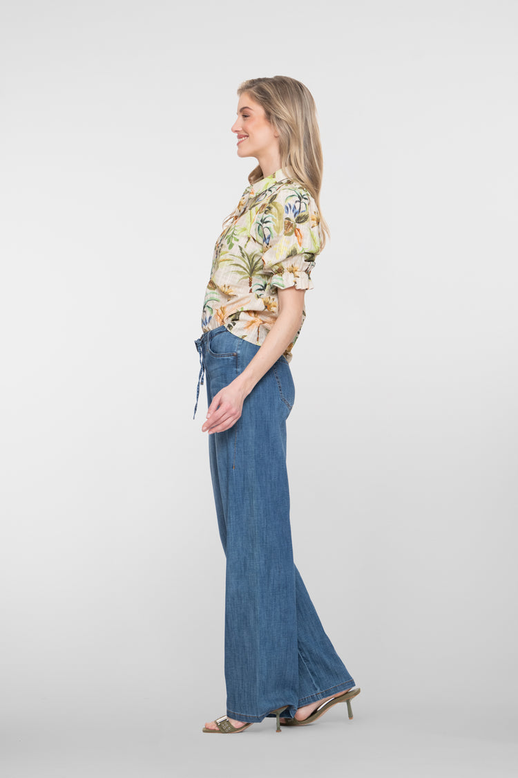 Geisha jeans met hoge taille en strikkoord