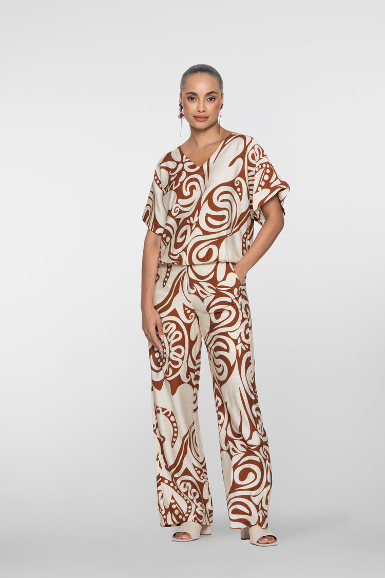 Geisha pantalon bi-color swirl print