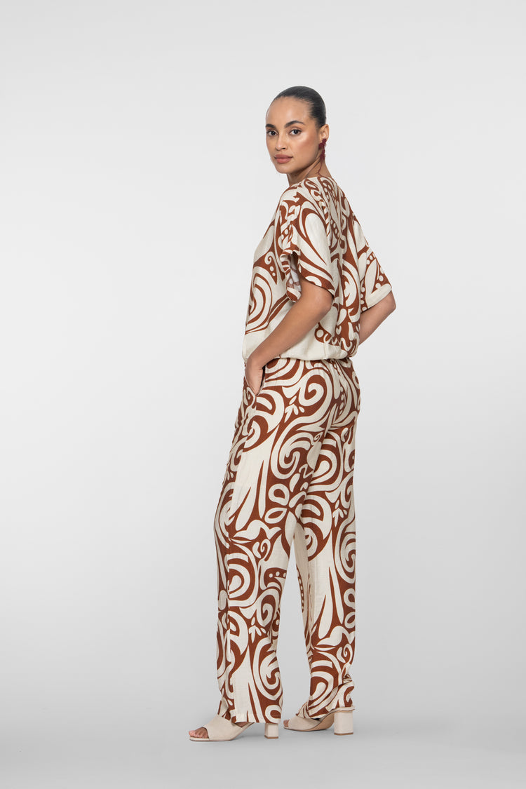 Geisha pantalon bi-color swirl print
