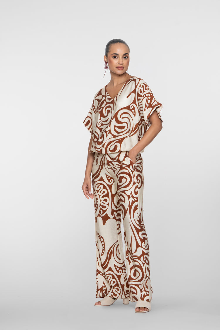 Geisha pantalon bi-color swirl print