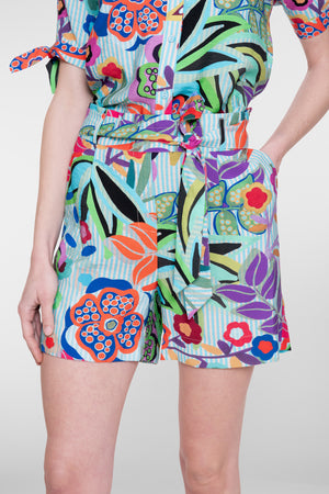 Geisha zomershort met print en strikdetail