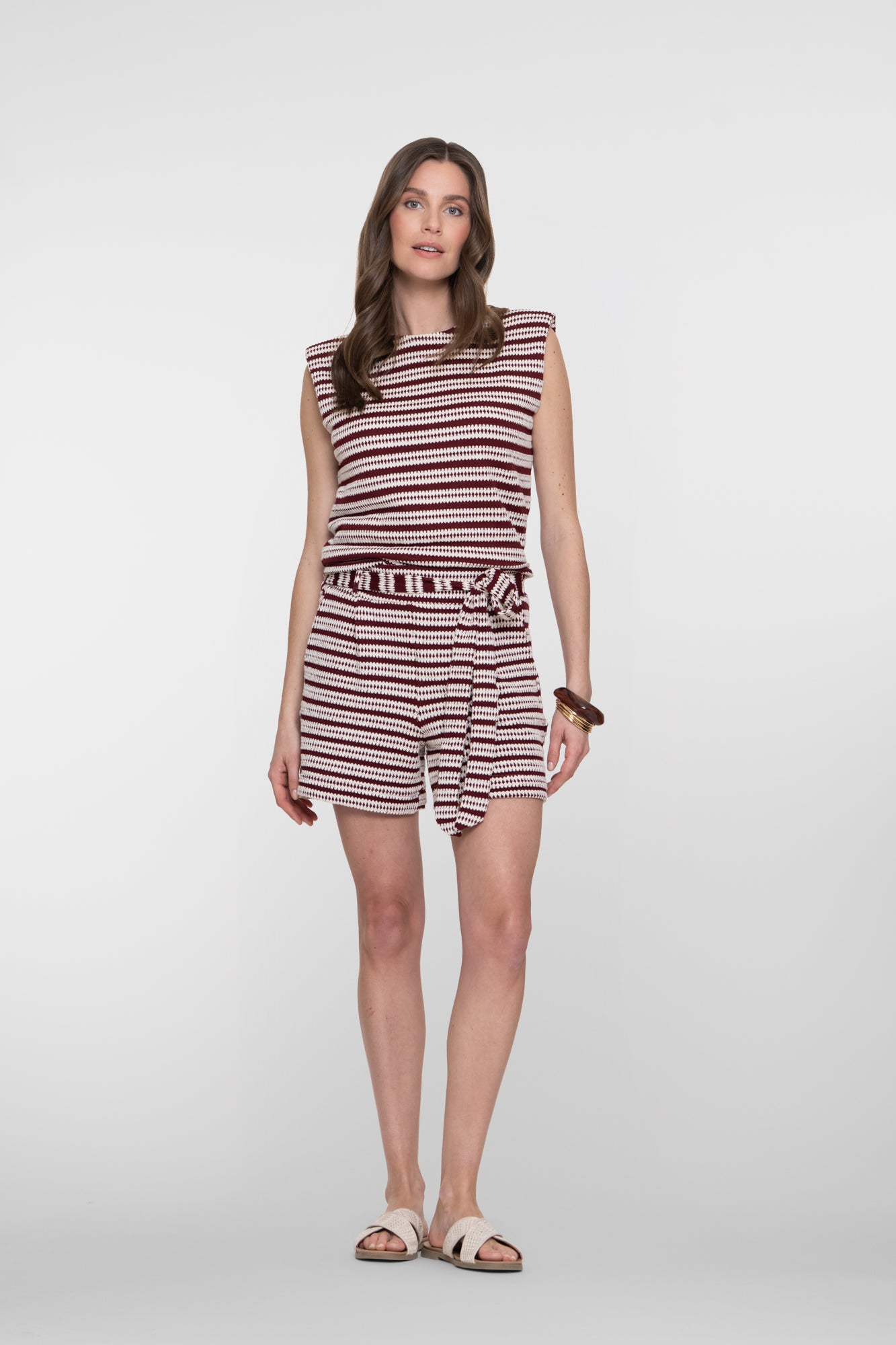 Geisha short met streepdessin en strikceintuur