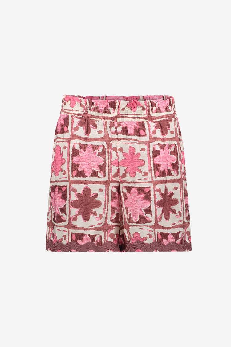 Geisha short met tile print en elastische tailleband