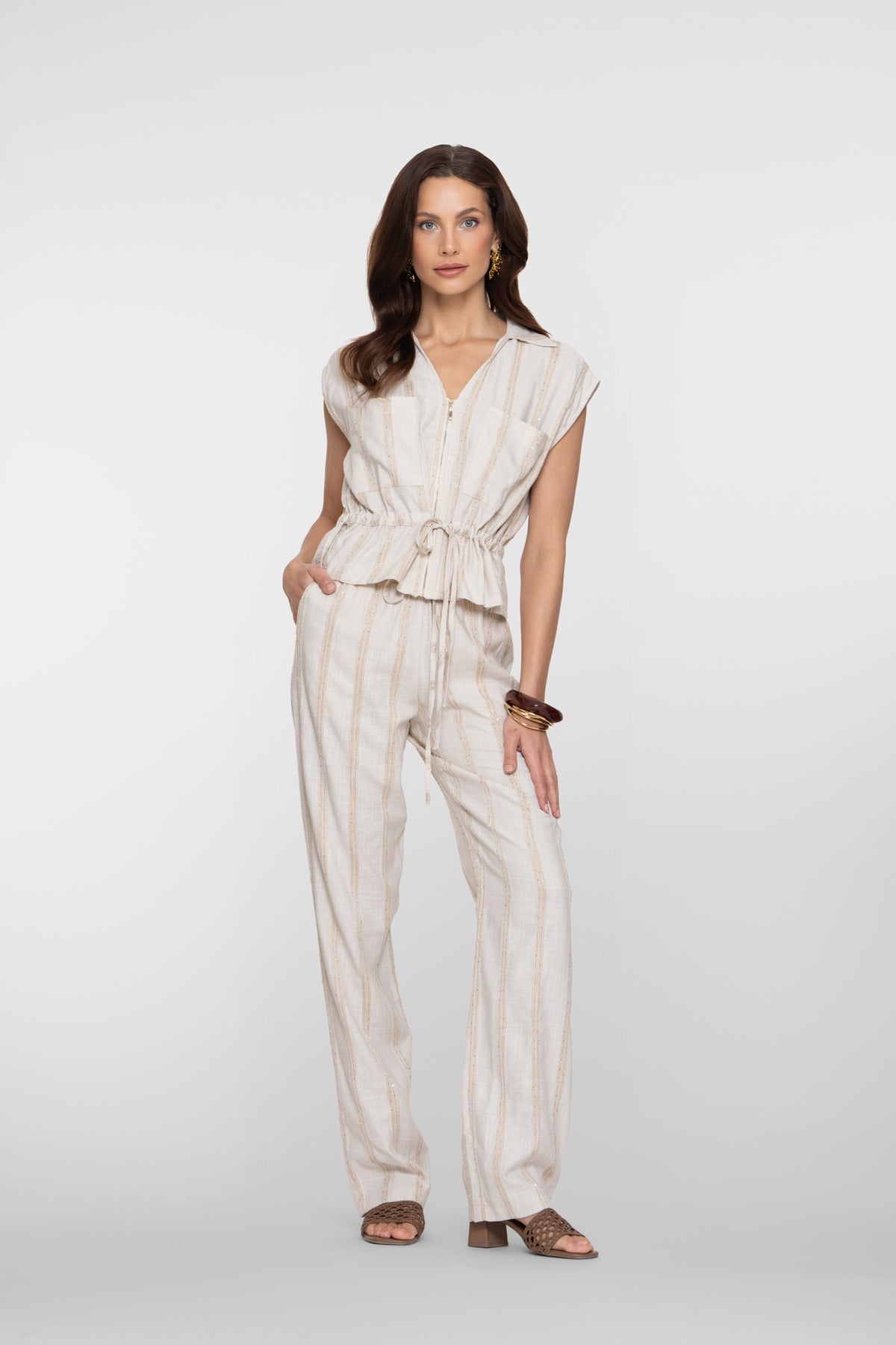 Geisha broek met streepdessin en subtiele shimmer – Shop de look