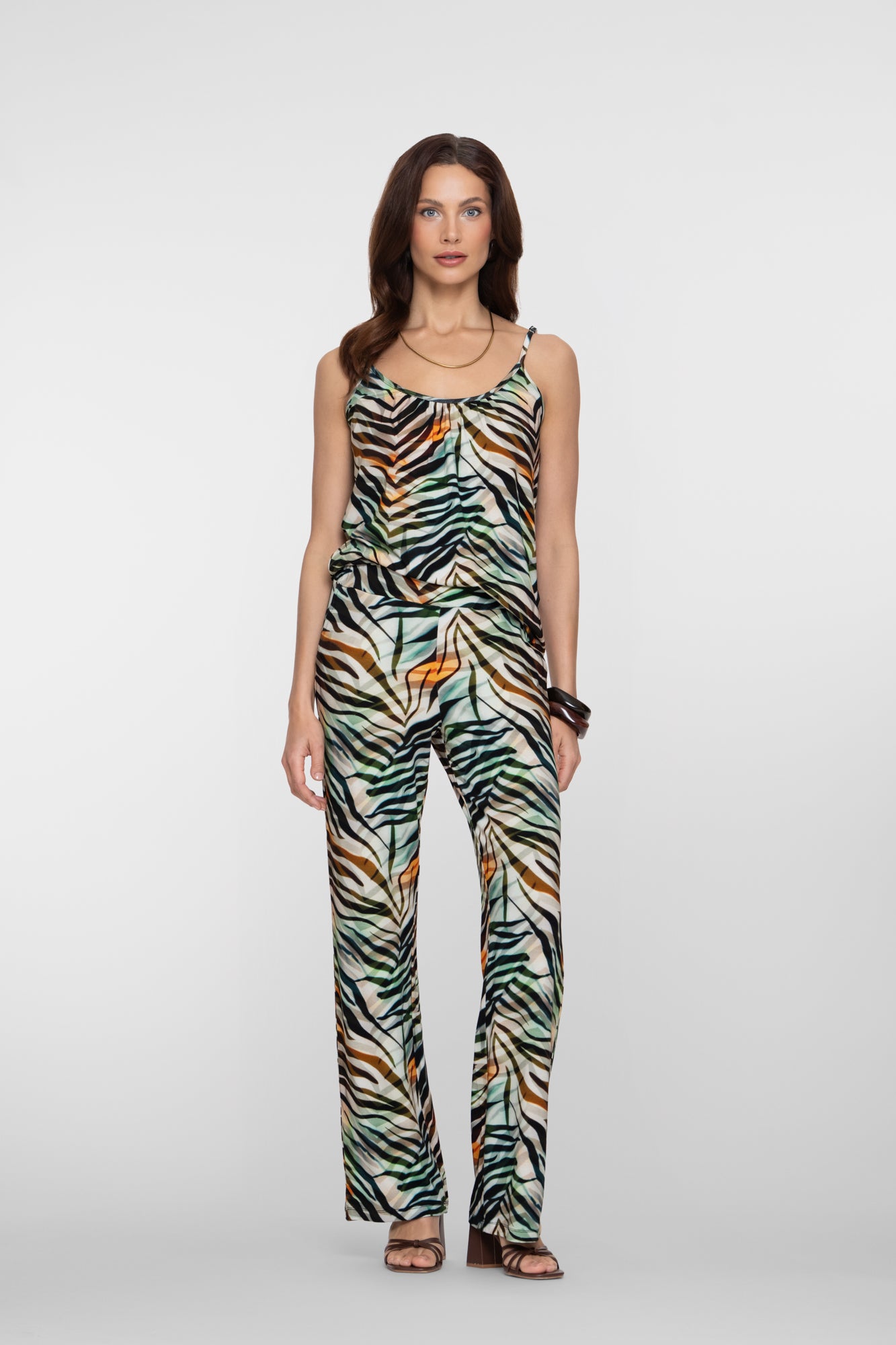 Geisha broek met tropische print en rechte pijp