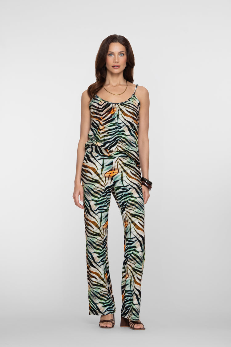 Geisha broek met tropische print en rechte pijp