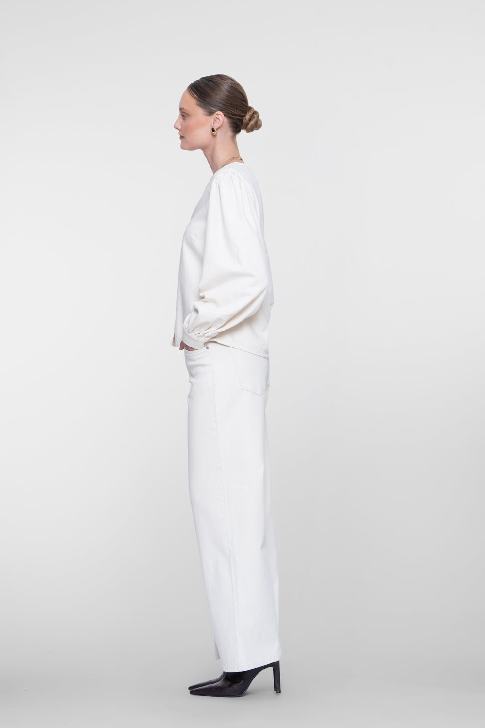 Geisha witte wide leg jeans met hoge taille en comfortabele pasvorm