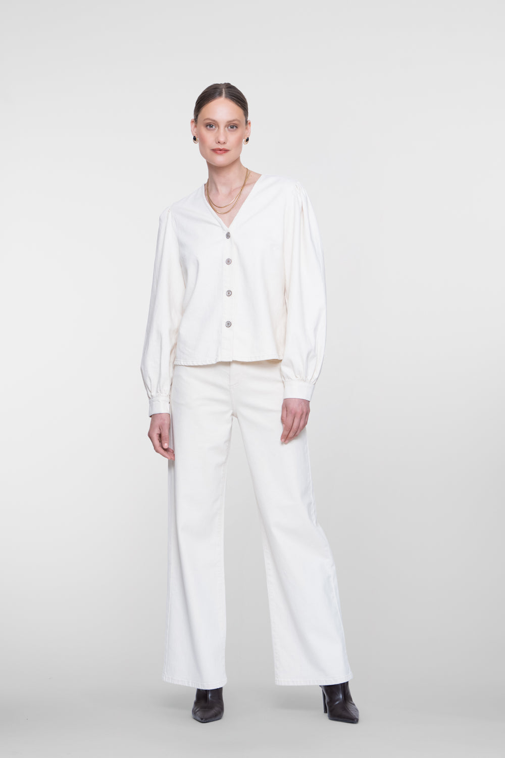 Geisha witte wide leg jeans met hoge taille en comfortabele pasvorm
