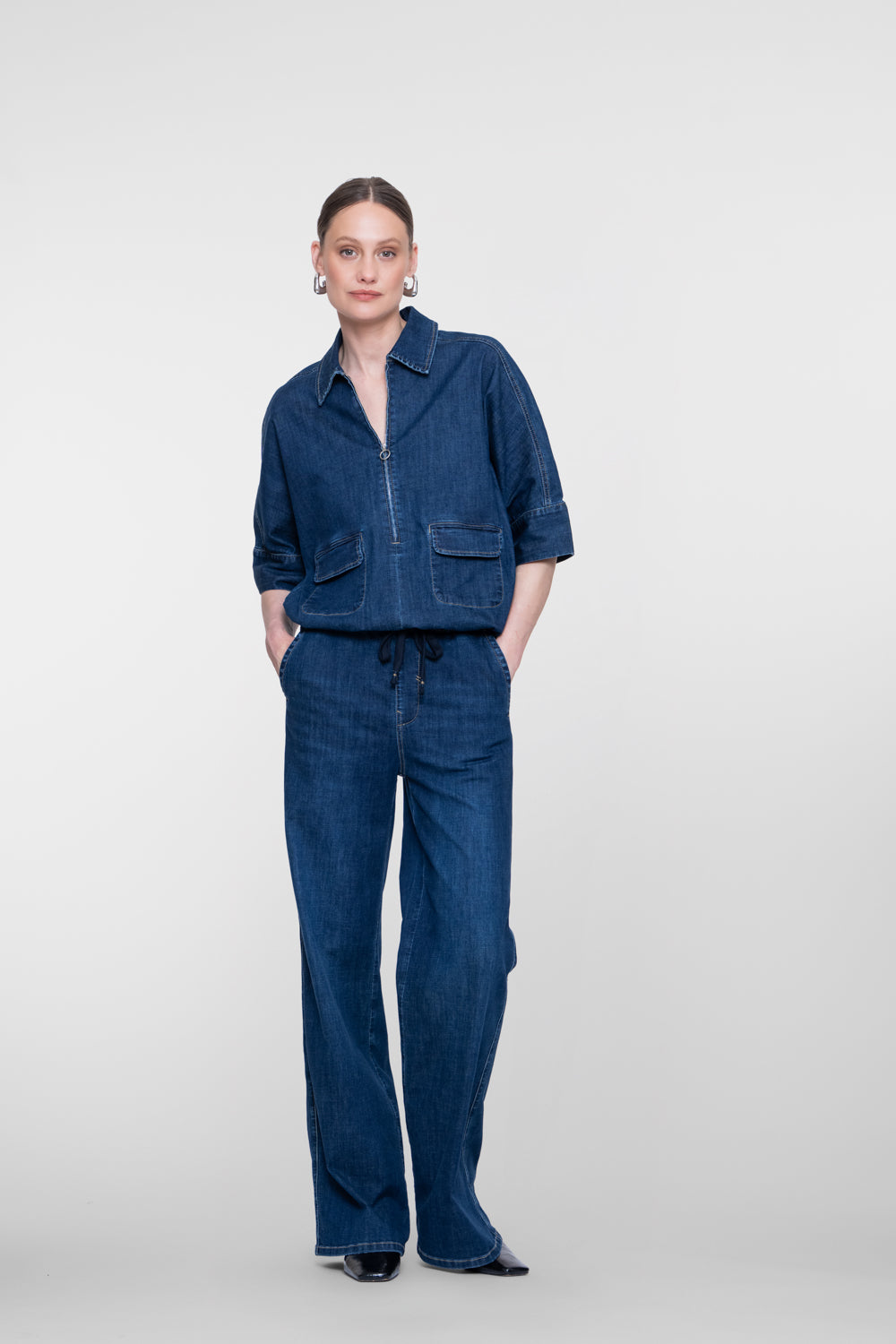 Geisha denim blouse met boxy fit – Shop de look