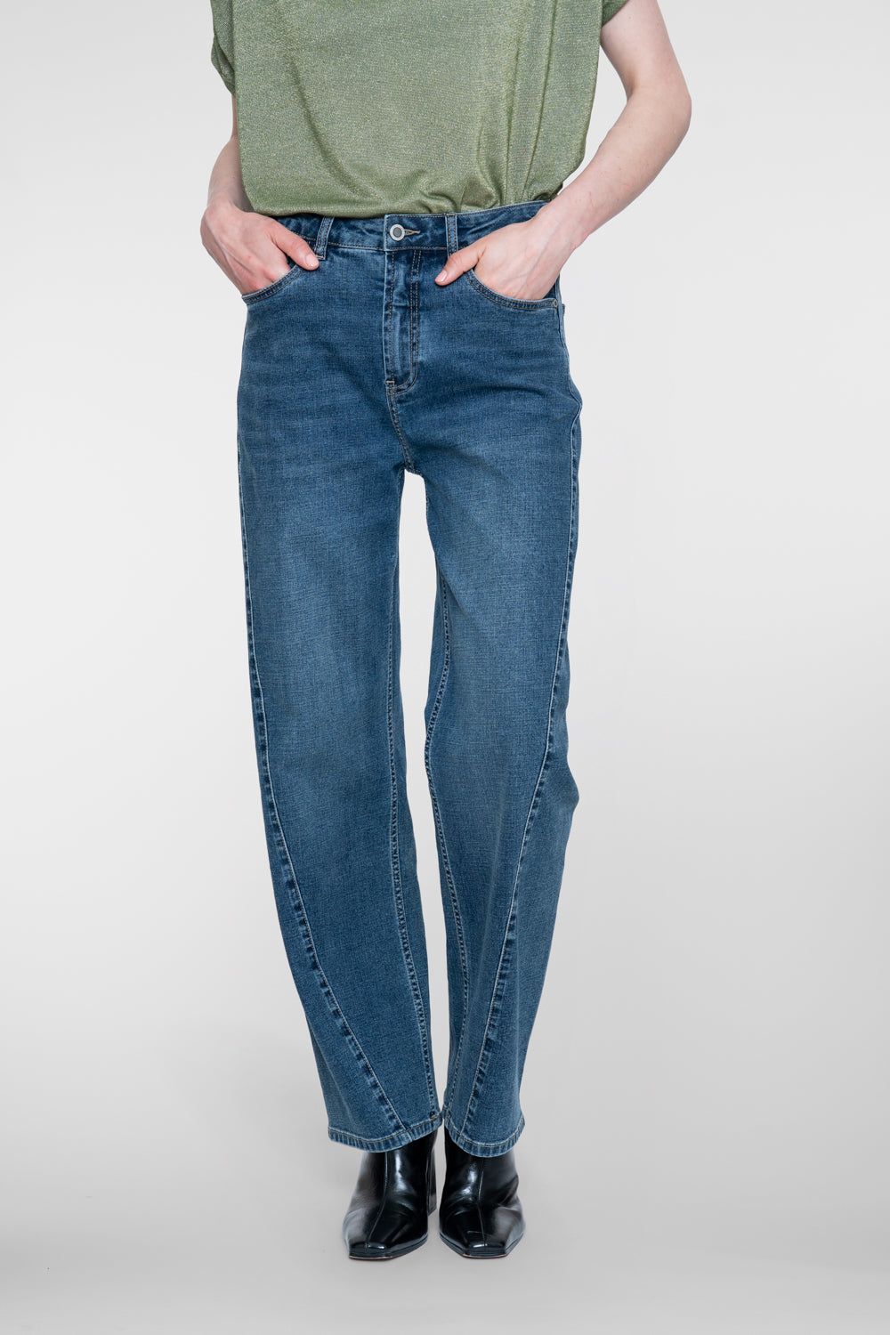 Geisha barrel jeans met sierstiksels