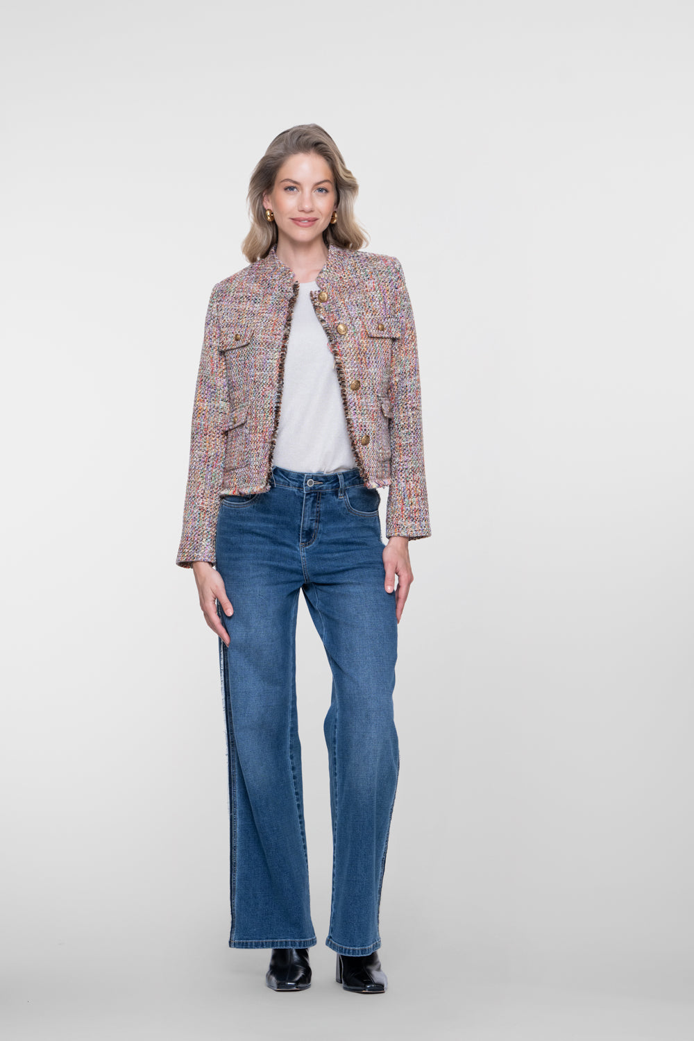 Geisha dames straight leg jeans met zijstreep – Shop de look
