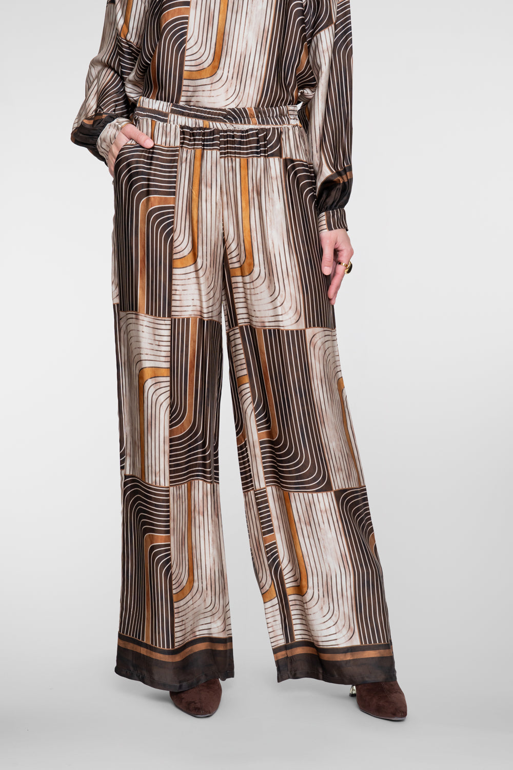 Geisha dames pantalon met grafische print en comfortabele elastische taille