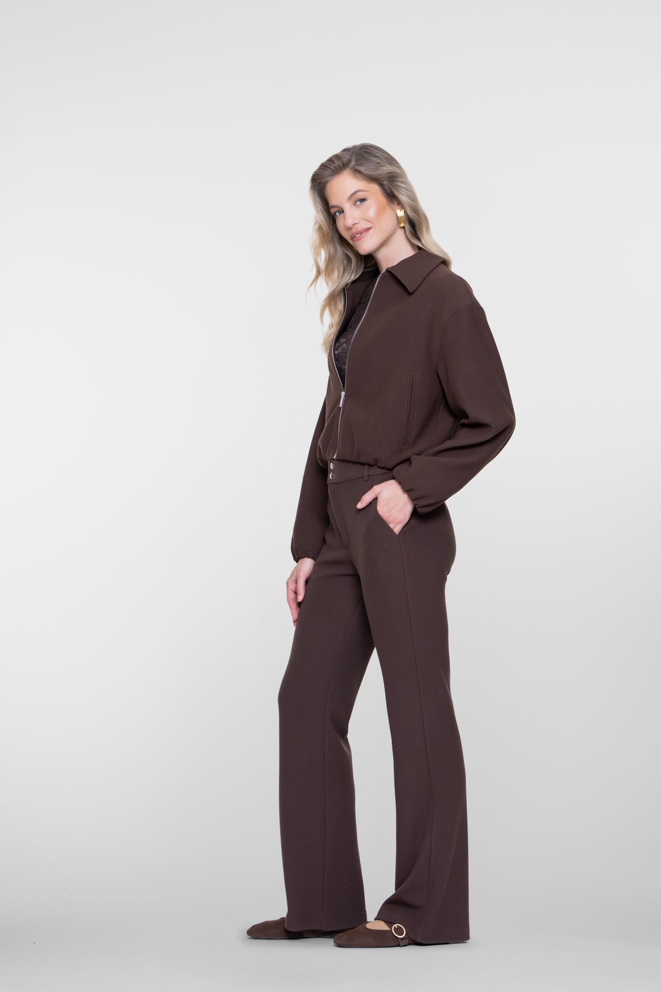 Geisha comfy flared pantalon met honeycomb structuur