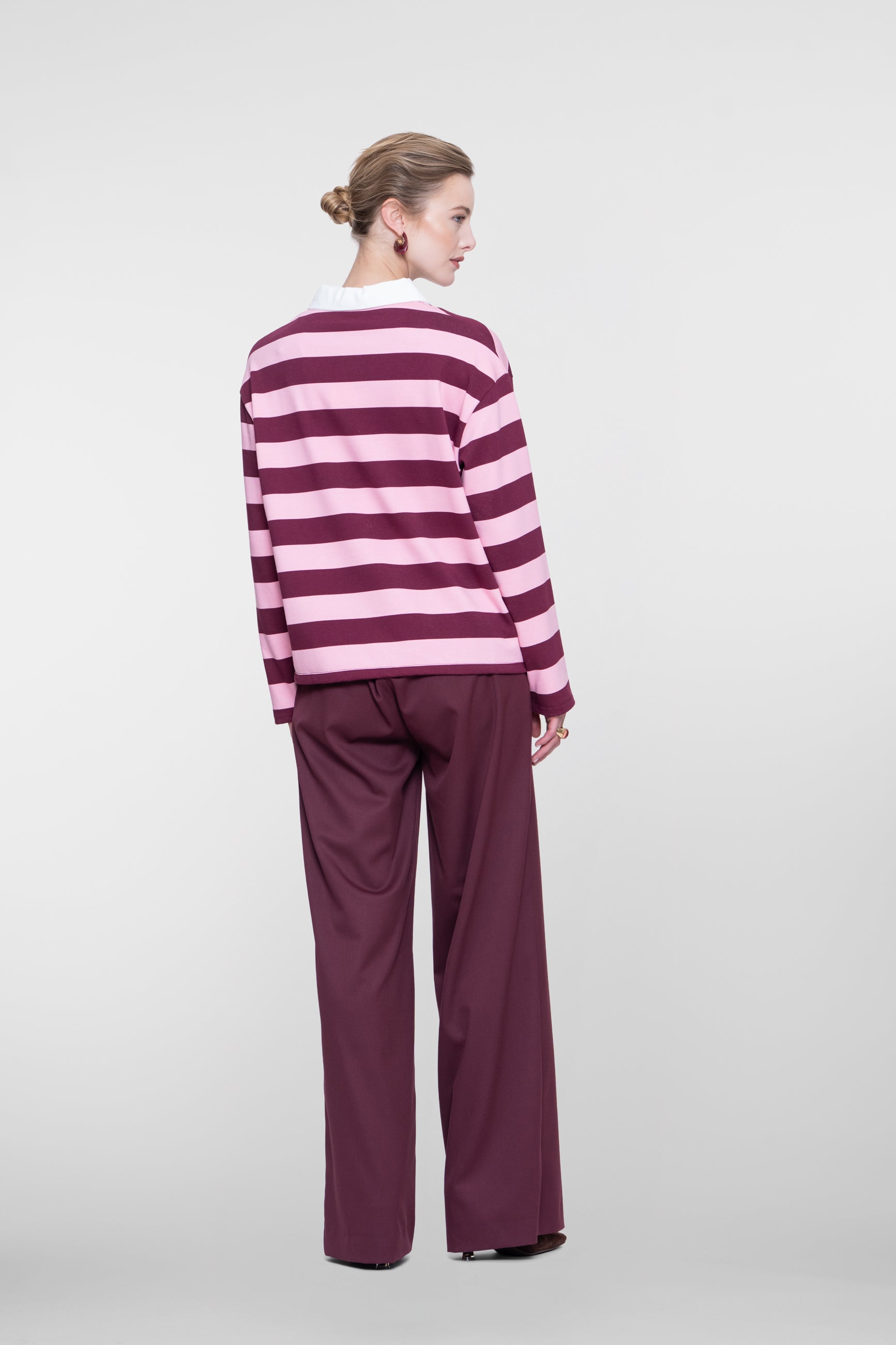 Geisha burgundy pantalon met wijde pijpen en hoge taille