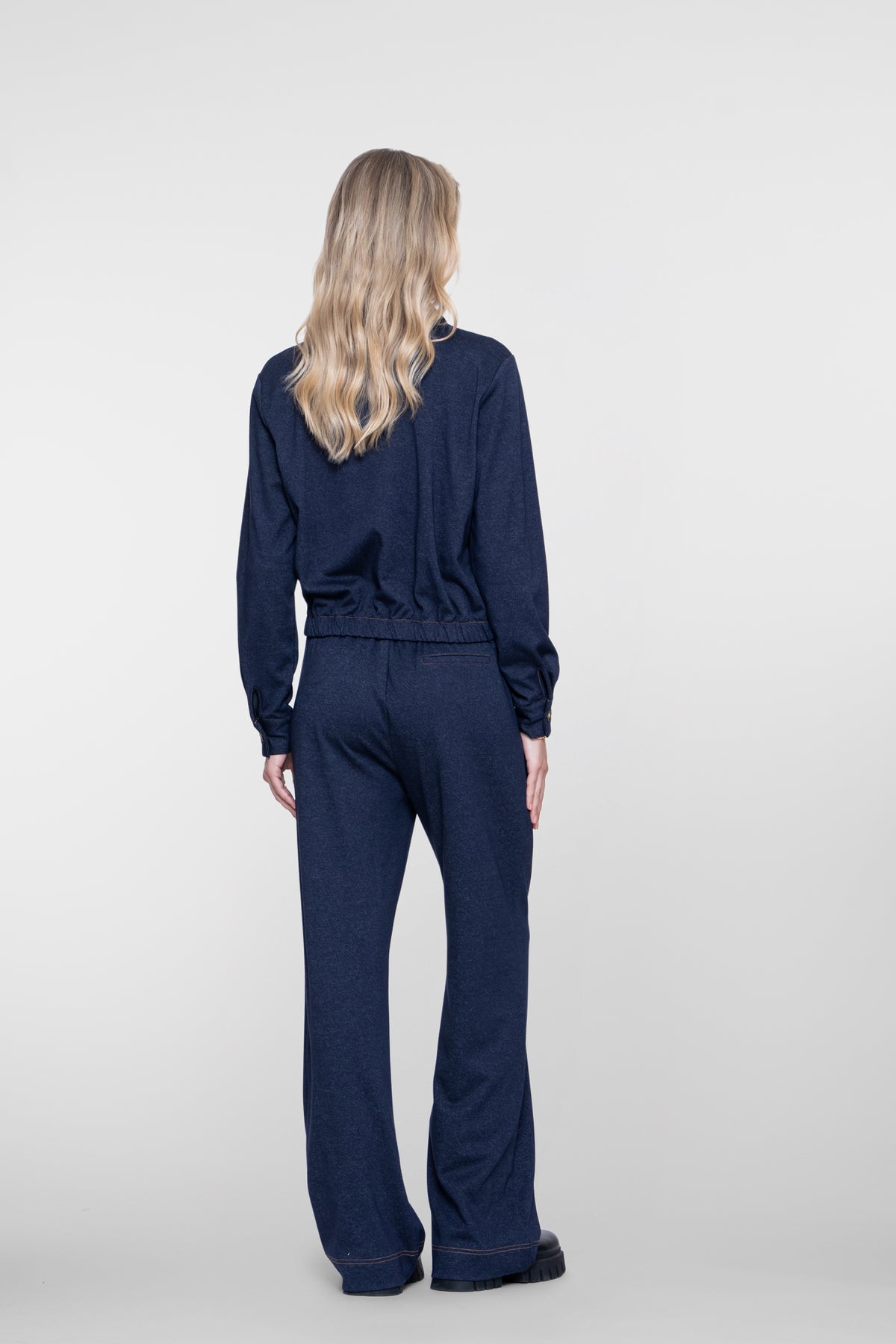 Geisha pantalon met elastische taille en denimlook