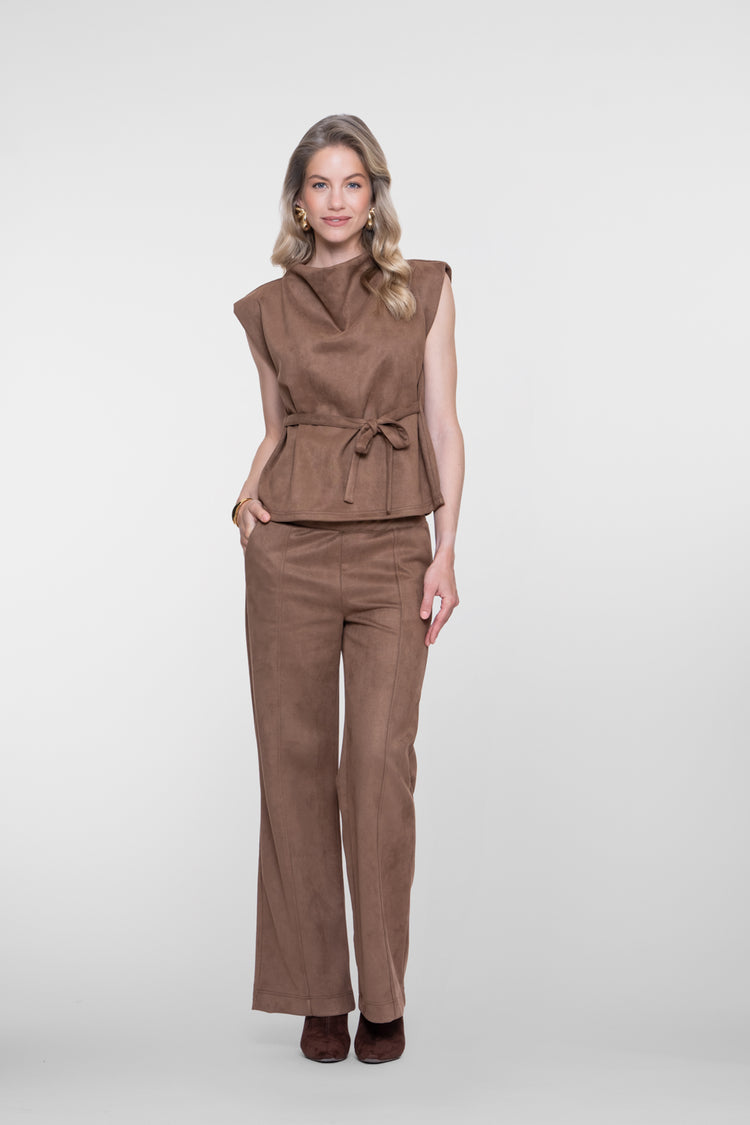 Geisha wide leg broek met suèdelook
