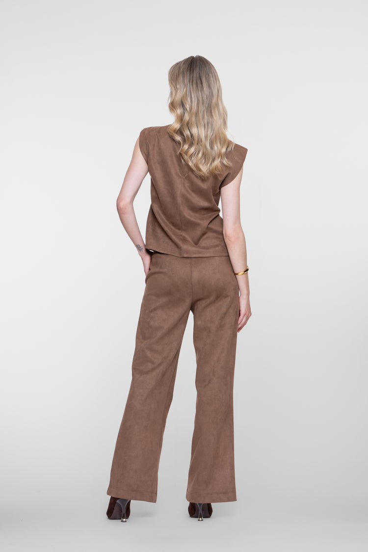 Geisha wide leg broek met suèdelook