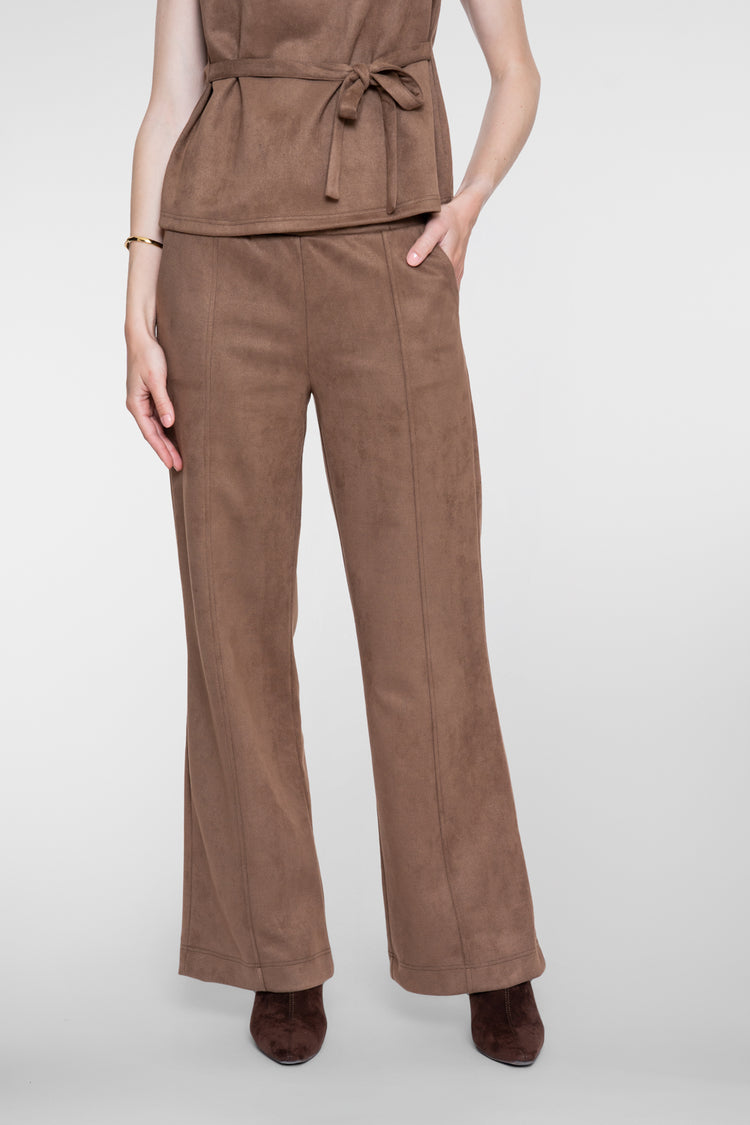 Geisha wide leg broek met suèdelook