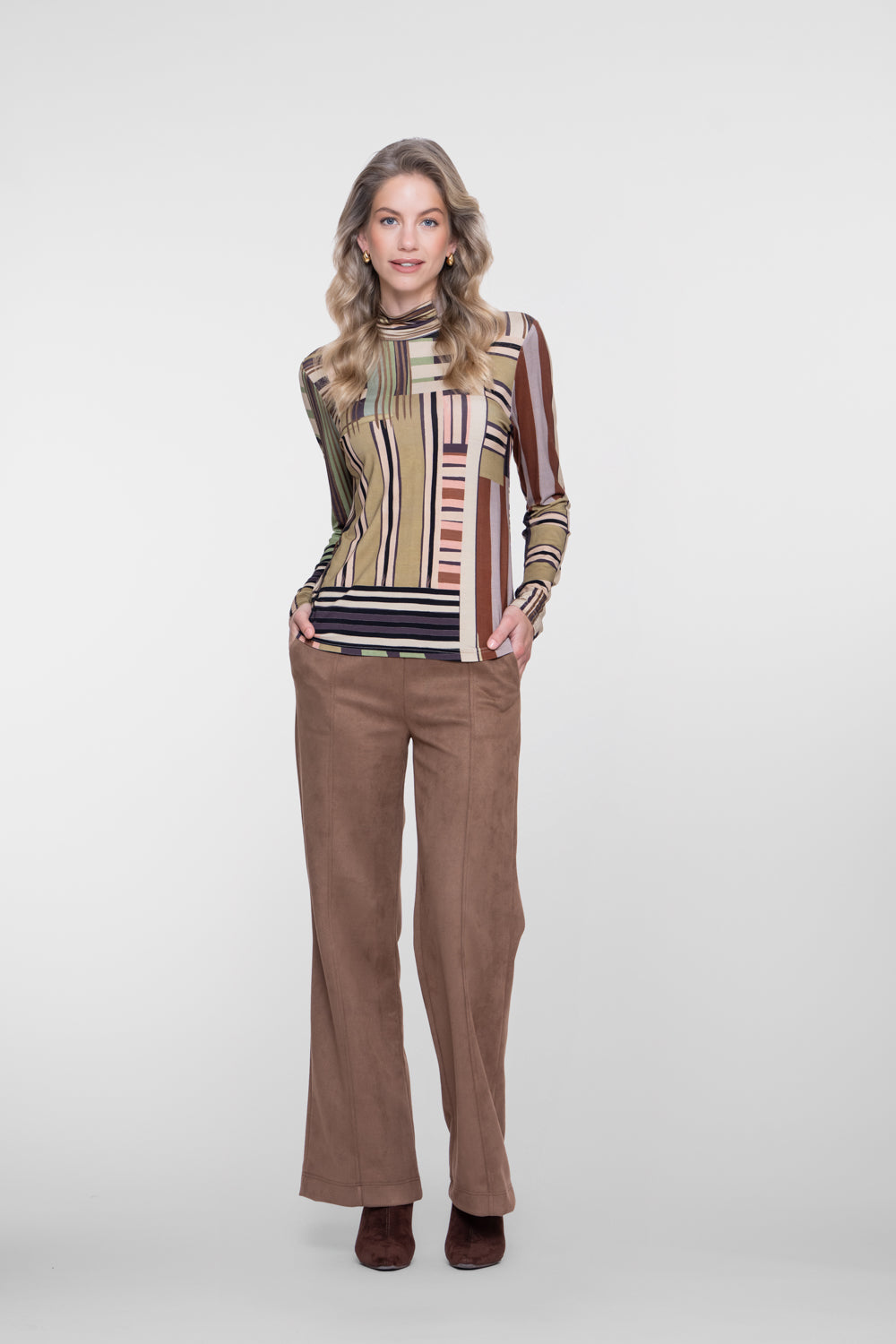 Geisha turtleneck top met retro print en comfortabele stretch – Shop de look