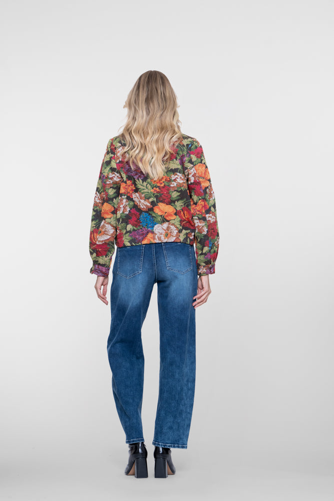 Geisha barrel jeans mid-waist met sierstiksel