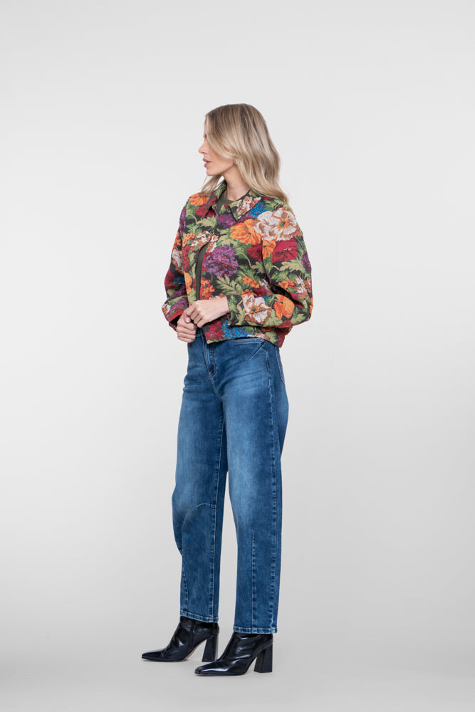 Geisha barrel jeans mid-waist met sierstiksel