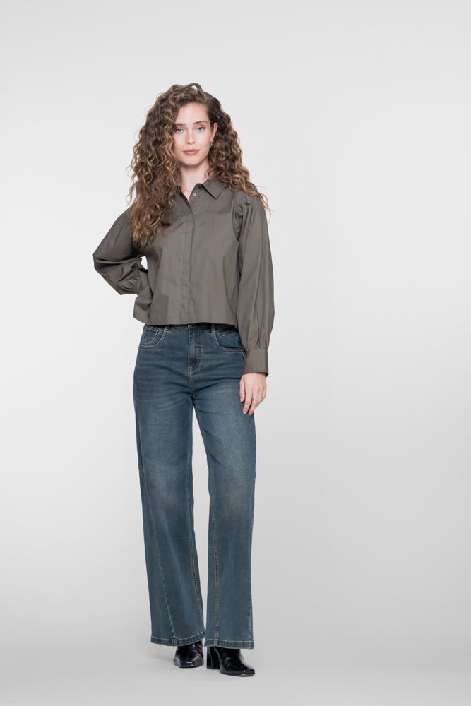Geisha straight fit jeans met mid-waist en sierstiksels
