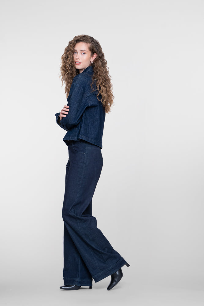 Geisha wide leg jeans met contrasterende boord en ceintuur