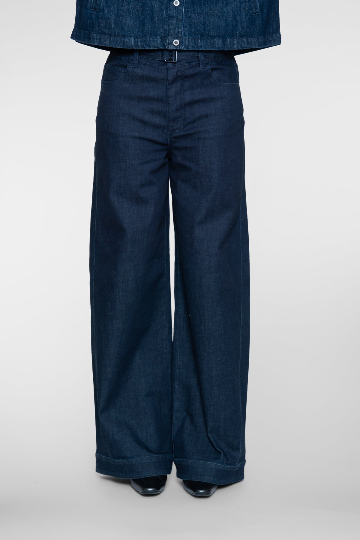 Geisha wide leg jeans met contrasterende boord en ceintuur