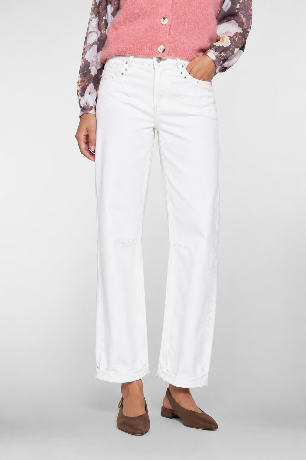 Geisha cropped straight fit jeans met strikceintuur en omslag