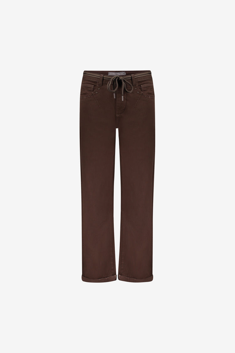 Geisha cropped straight fit jeans met strikceintuur en omslag