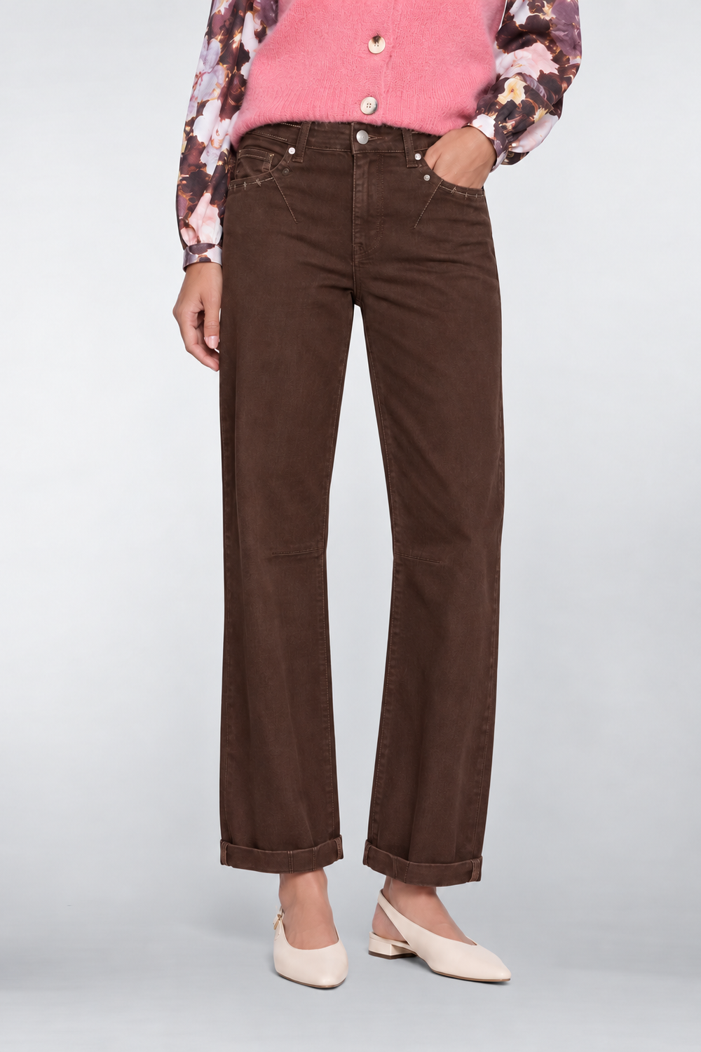 Geisha cropped straight fit jeans met strikceintuur en omslag