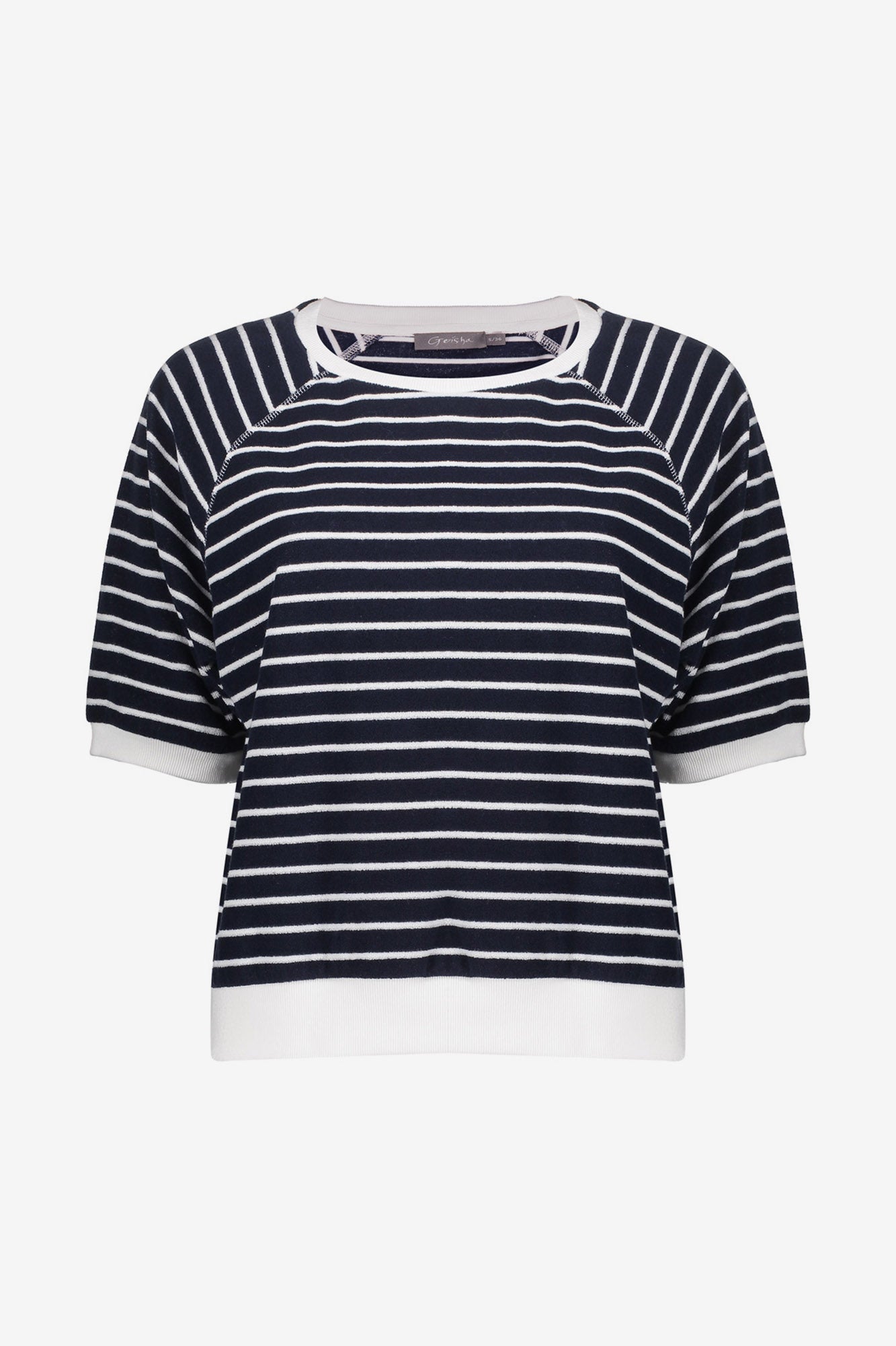 Geisha gestreepte sweater met korte mouw en raglanlijn