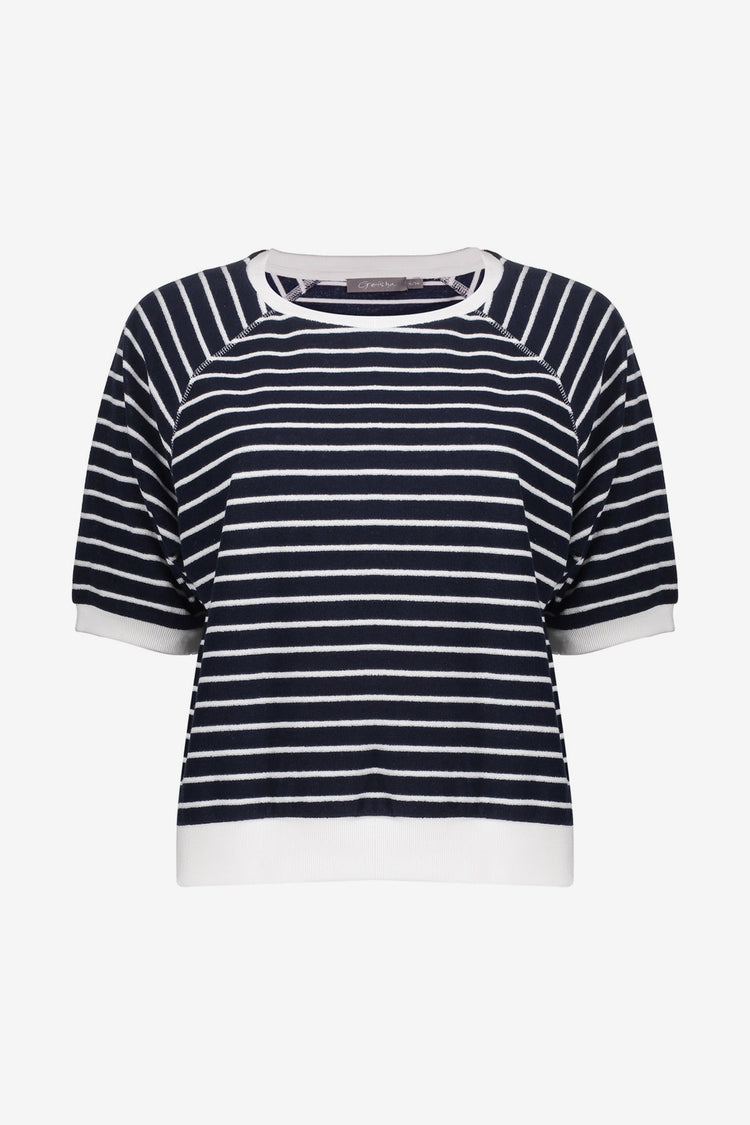 Geisha gestreepte sweater met korte mouw en raglanlijn