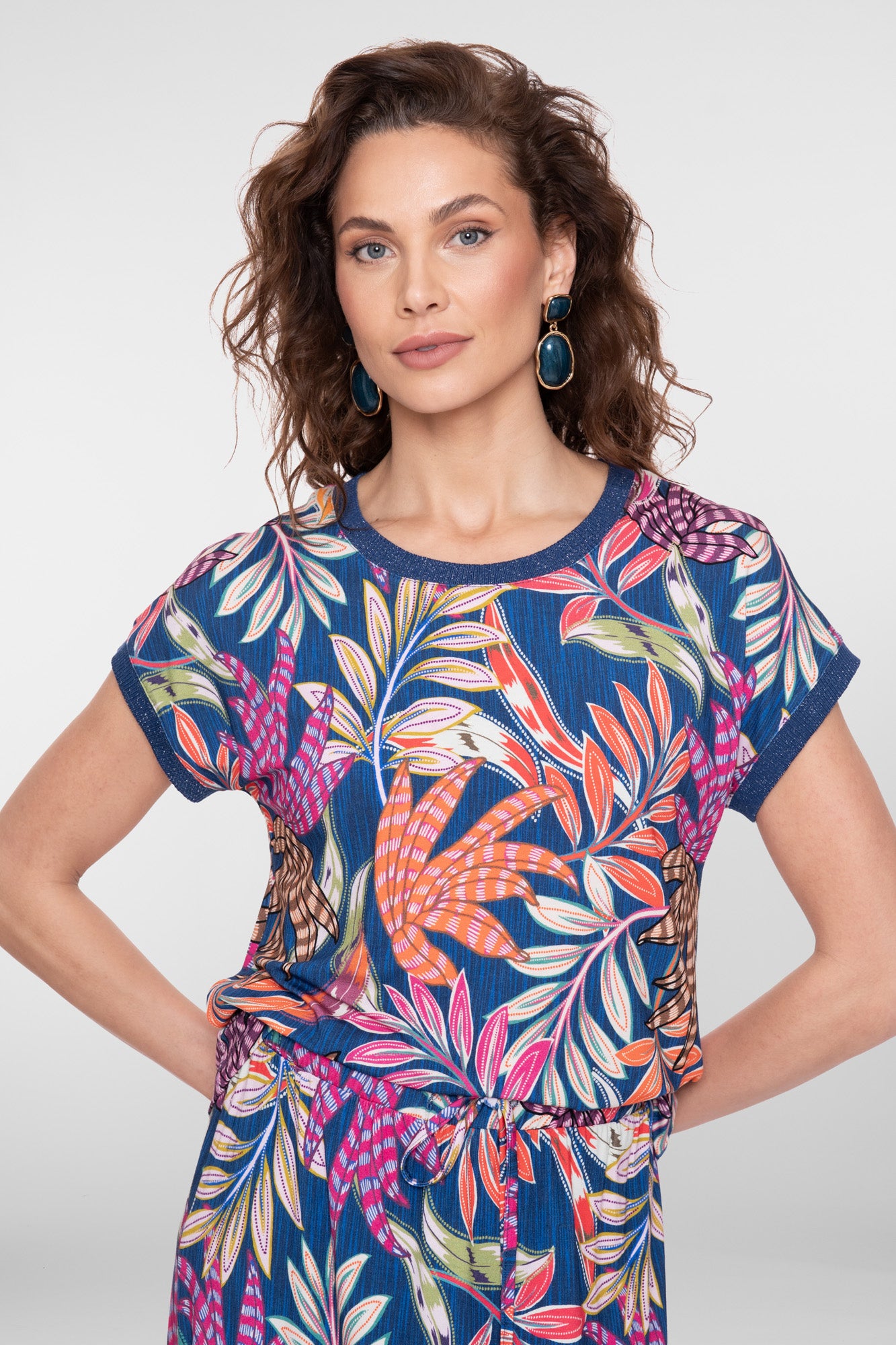 Geisha jersey T-shirt met ronde hals en glitterdetail