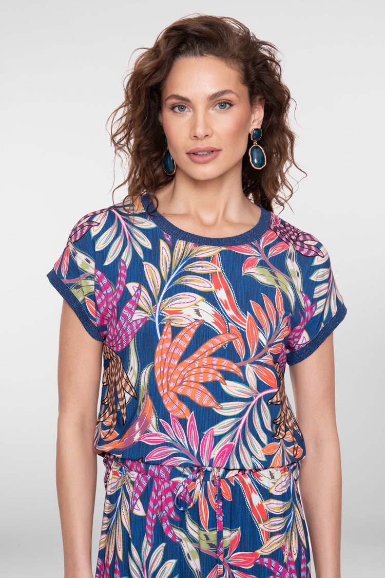 Geisha jersey T-shirt met ronde hals en glitterdetail
