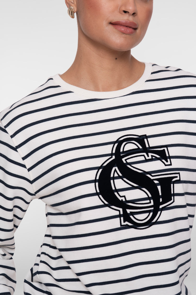 Geisha sweater met strepen en logo