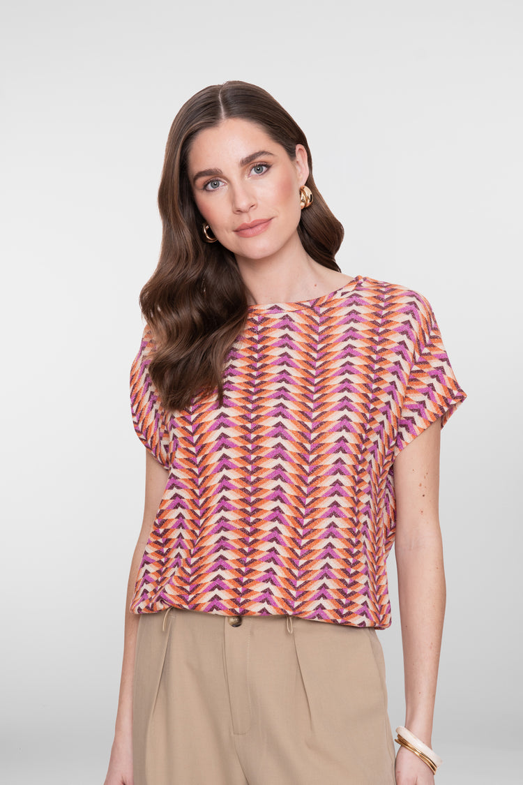 Geisha top met grafische print en lurex