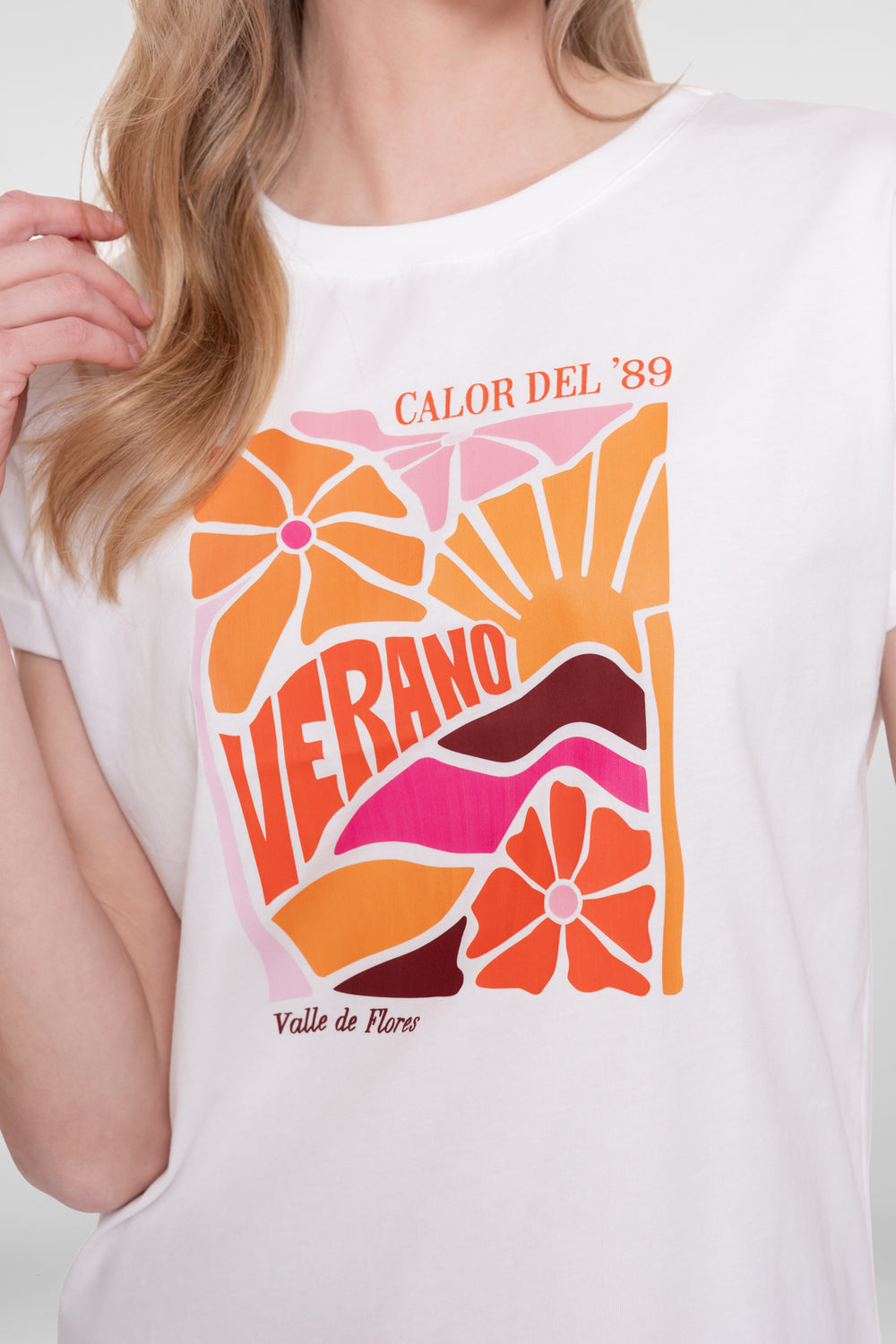 Geisha T-shirt 'Verano' print wit