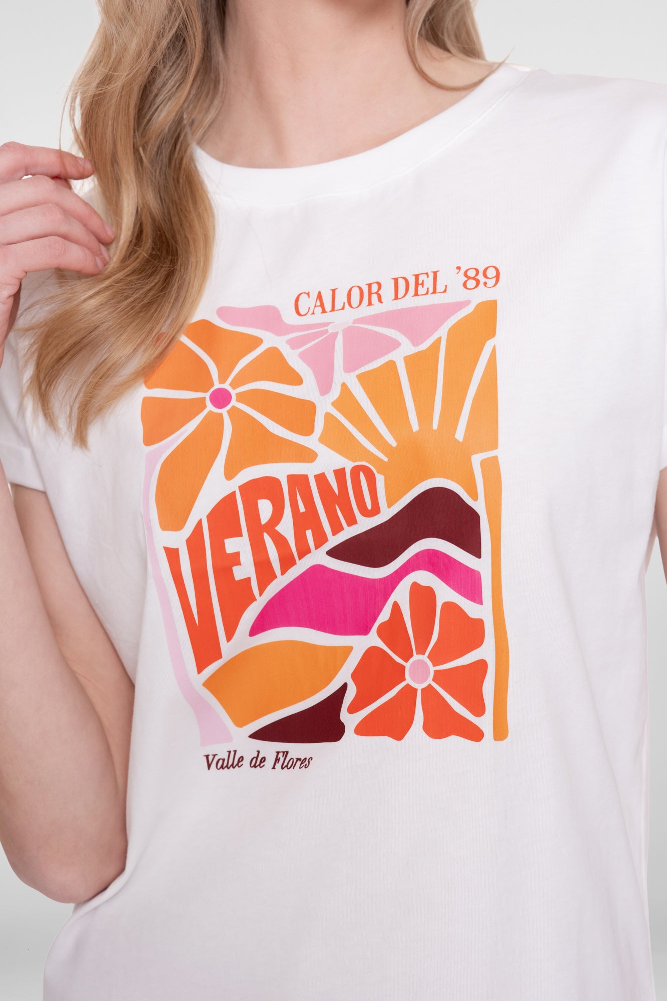 Geisha T-shirt 'Verano' print wit