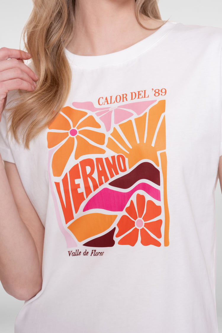 Geisha T-shirt 'Verano' print wit