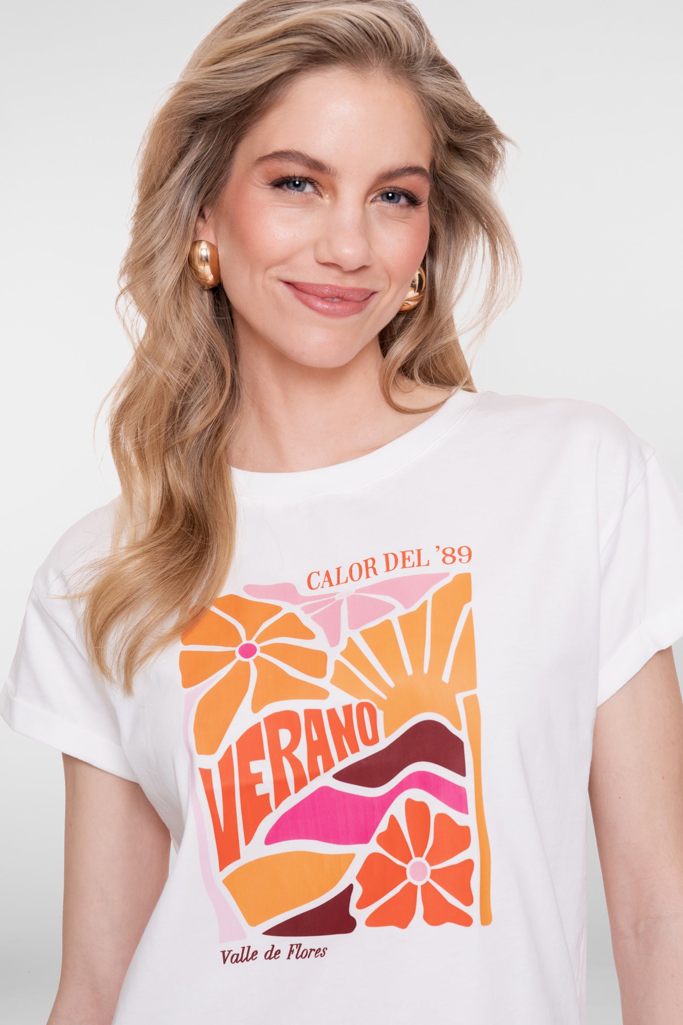 Geisha T-shirt 'Verano' print wit