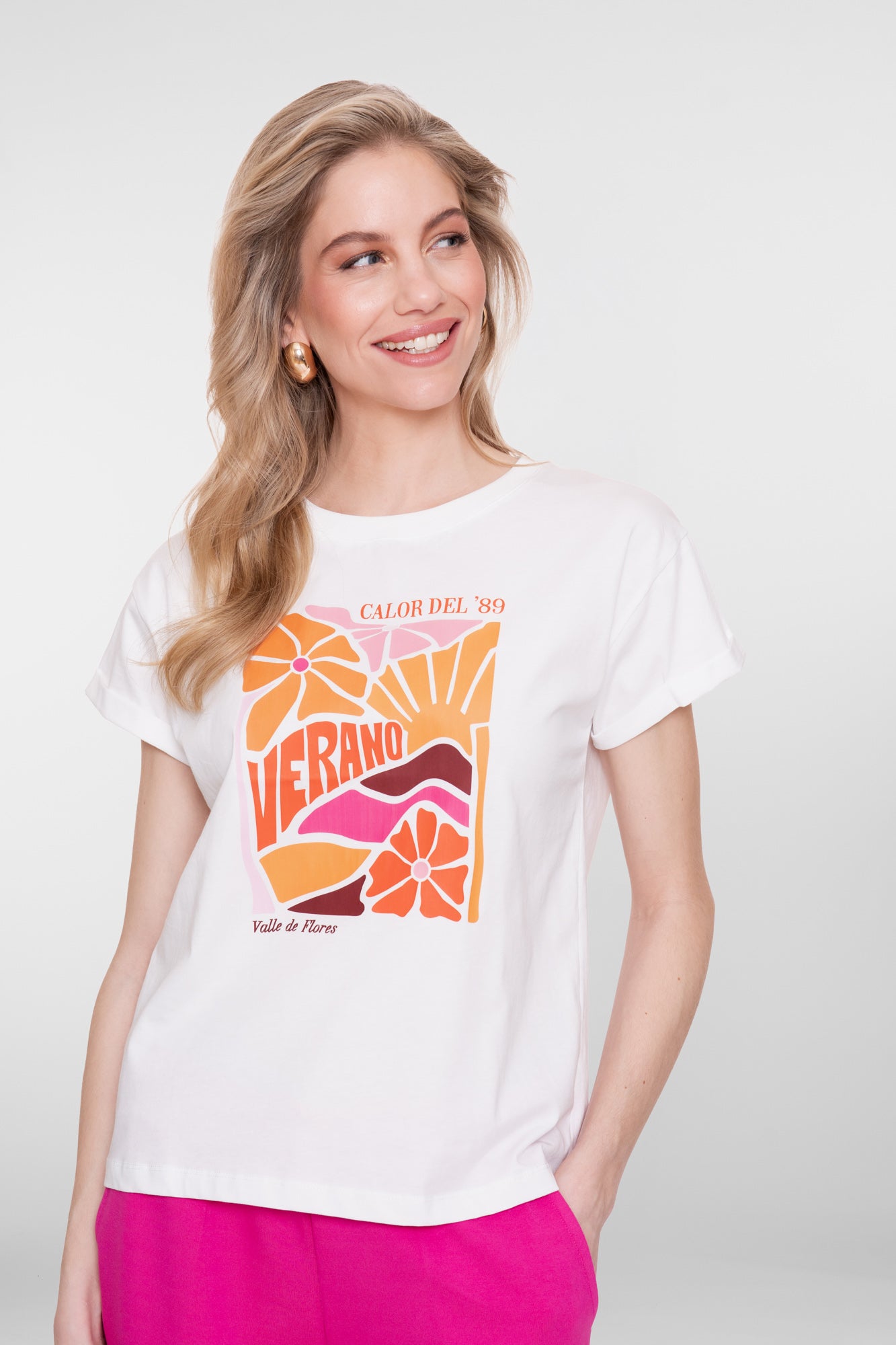 Geisha T-shirt 'Verano' print wit