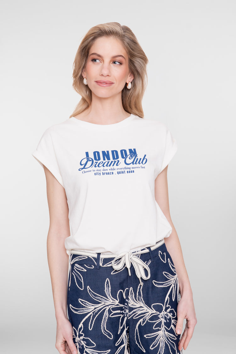 Geisha T-shirt met chestprint 'London Dream Club' en aangeknipte mouwen